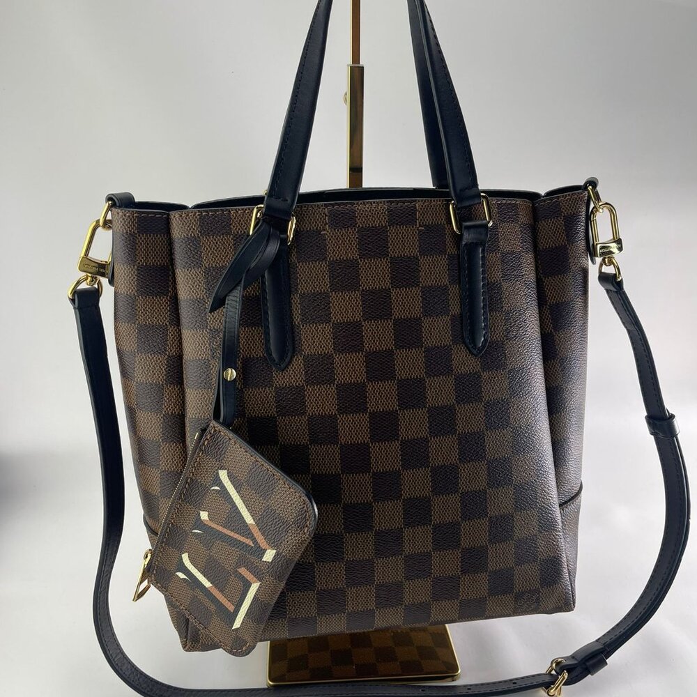 Authentic Louis Vuitton Belmont MM Damier Ebene Canvas Shoulder Hand Bag